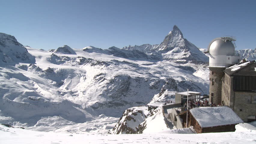 Astronomy Telescope High In Mountains. Shot with the Matterhorn in the background from the Zermatt side on a beautifully clear day in full HD 1920x1080 30p on Sony EX1