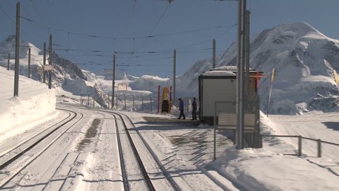Alpine Mountain Railway Driver's View. Shot on the famous Zermatt to Gornergrat railway in Switzerland in winter in full HD 1920x1080 30p on Sony EX1