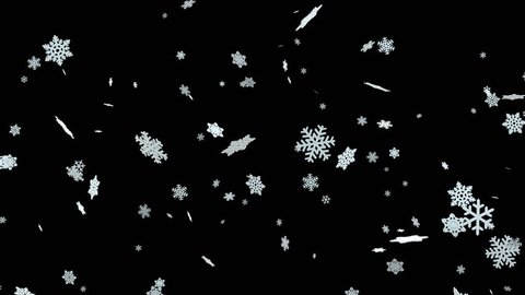 Big Snowflakes Falling Spinning. Winter Snowfall. Merry Christmas and Happy New Year Concept. Looped 3d Animation with Alpha Matte. 4k UHD 3840x2160.
