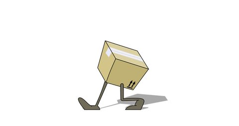 The walking cardboard box. Classical Animation of cartoon character. Alpha-channel without shadow.