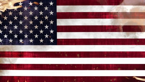 Grunge Flag of USA in Fire And Waving in the Wind - 4K Animation