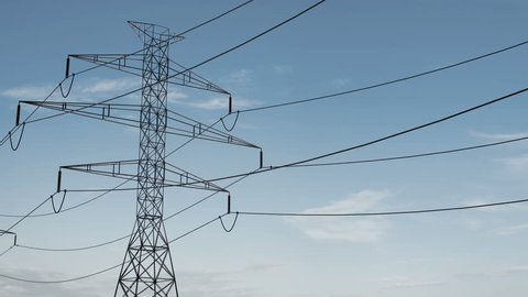 high voltage electricity tower and power lines under the beautiful sky. energy saving conception. Electricity pylons and lines on a clear blue sky. energy conservation. loopable animation