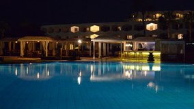 The swimming pool at luxury hotel in night illumination, Sharm el Sheikh, Egypt