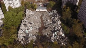 4K aerial high quality aerial video of Moscow residential area, renovations program activities, houses demolition and view of high rise Kuncevo apartments in Russia on quiet autumn September afternoon