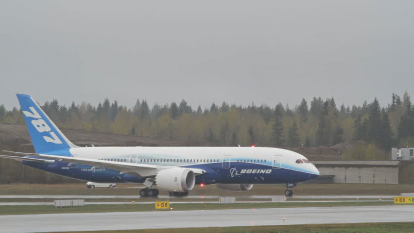 OSLO, NORWAY - CIRCA MAY 2012: Boeing Dreamliner visiting Oslo. Airplane landing