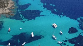 Aerial video taken at Cala Santa Maria in Isola Santa Maria, a part of La Maddalena Archipelago in Sardinian Emerald Coast. 