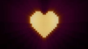 shiny pixel heart beat on digital old tv screen seamless loop glitch interference animation new dynamic holiday retro joyful colorful vintage video footage