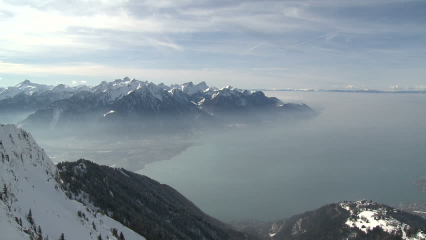 Amazing high altitude view over Lake Geneva in Switzerland shot from about