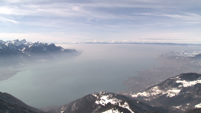 Amazing high altitude view over Lake Geneva in Switzerland shot from about
