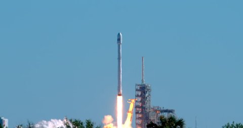 KENNEDY SPACE CENTER, FLORIDA, OCT 2017 - SpaceX launches a Flacon 9 rocket carrying the Koreasat 5A communications satellite for KT SAT based in South Korea.  4K at 120 fps slow motion.