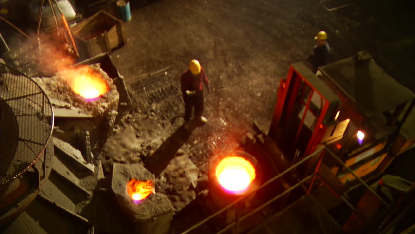 Liquid iron in metallurgy factory. Steelworks.