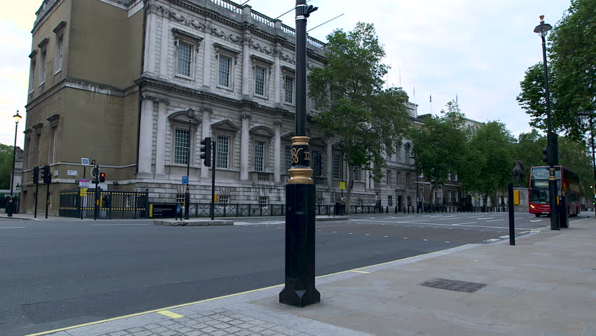 Deserted London Empty Street Whitehall Westminster Red Bus