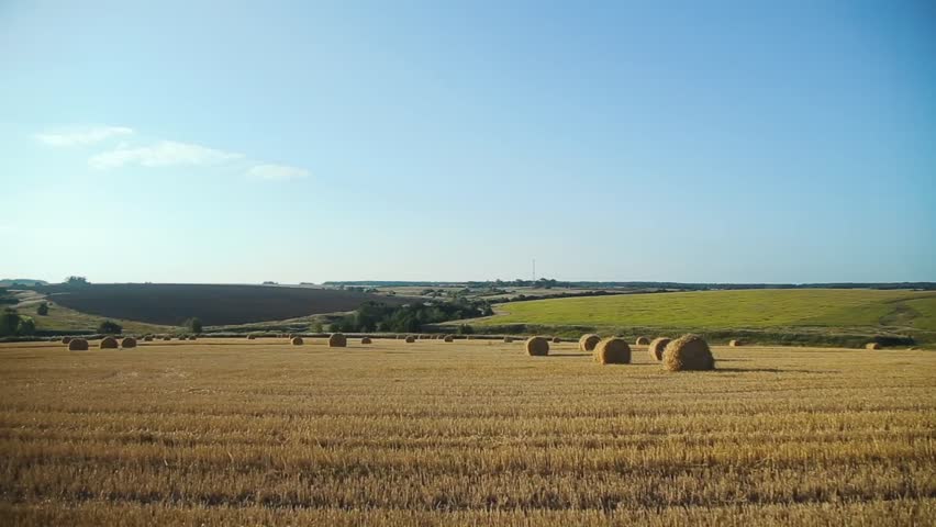 beautiful landscape. agricultural fields and field with hay