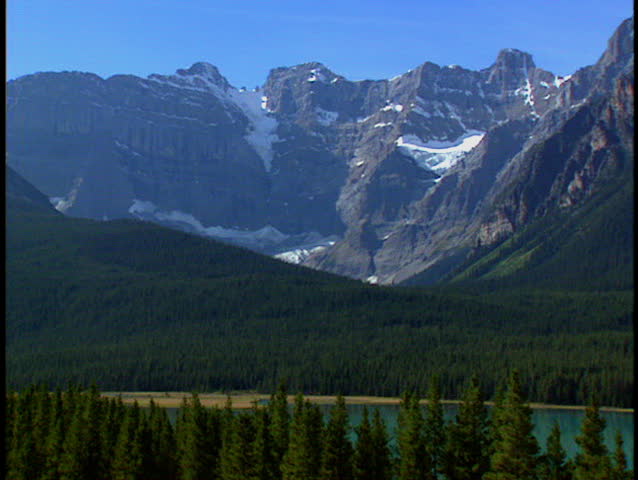 Pan of mountains in Banff National Park Canada