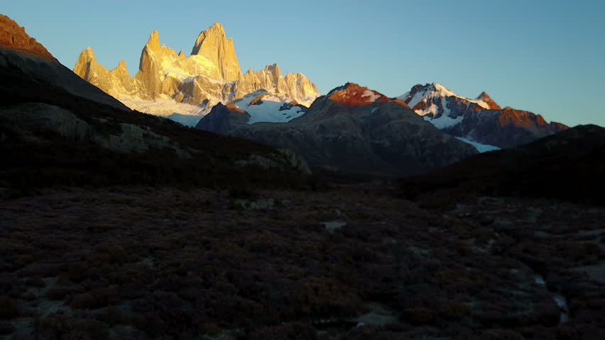 View of Mount Fitz Roy from the air. Autumn dawn. Patagonia, Argentina