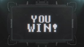 jumpy retro videogame you win text words on futuristic tv screen animation seamless loop ... New quality universal vintage techno motion dynamic animated background colorful joyful cool video footage - Powered by Shutterstock - Get 15% off with code: PIKWIZARD15