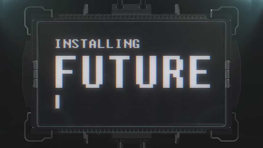 retro videogame installing future text words on futuristic tv glitch interference screen animation seamless loop New quality universal vintage techno motion dynamic background colorful joyful  video Royalty-Free Stock Footage #32435053