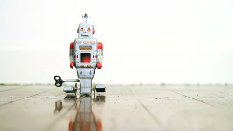 Robot toy on wooden floor
