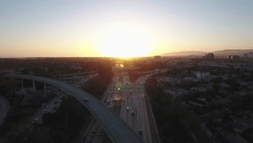 Above the highway in Los Angeles during sunset