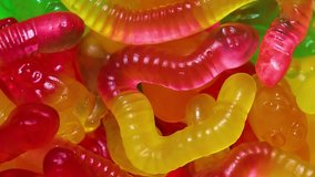 Macro video of bright tasty colourful jelly candies rotating. Flat lay top view. - Powered by Shutterstock - Get 15% off with code: PIKWIZARD15