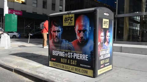 NEW YORK NOVEMBER 4 2017. After years of debate, mixed martial arts or MMA of the UFC is finally legal in New York City with Michael Bisping vs George St-Pierre headlining the November 4 event at MSG