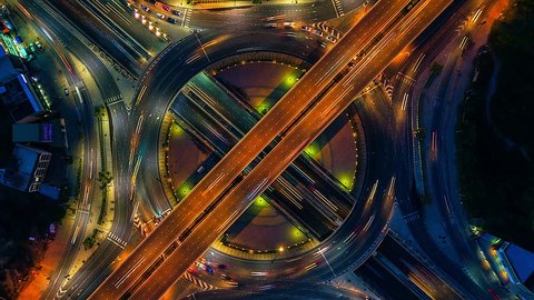 Aerial view Time lapse of the expressway, motorway and highway in the detail of Circle  intersection bangkok Thailand