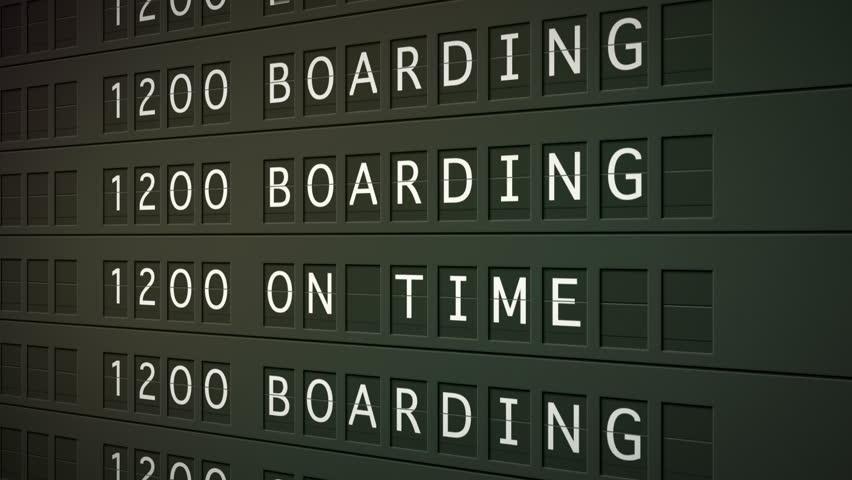 Flight information board showing services delayed or canceled.