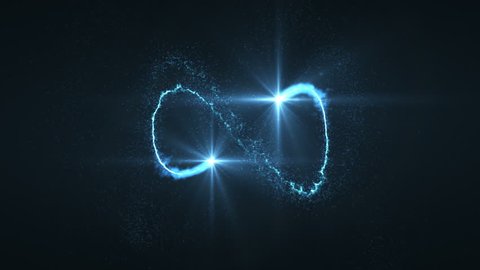 lightning blue ball of light flying in circle animation. Shining lights in motion with small particles. Ring of electricity, Plasma ring on a dark background.