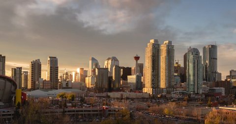 Calgary skyline day to night time lapse