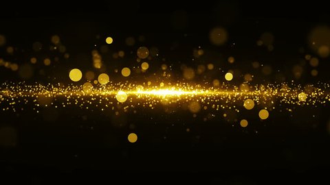 Abstract golden background with light in center and particles. Starburst with sparks, seamless loop texture.