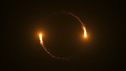 Fire comet light flying in circle. Shining lights in motion with small particles. Ring of fire, Plasma ring on a dark background. 3D rendering, Abstract background.