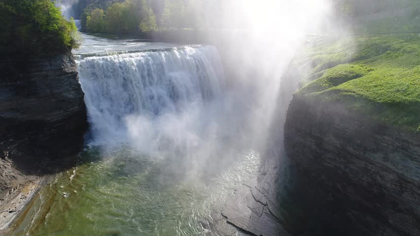 Aerial view of Middle Falls in Letchworth State Park, NY.