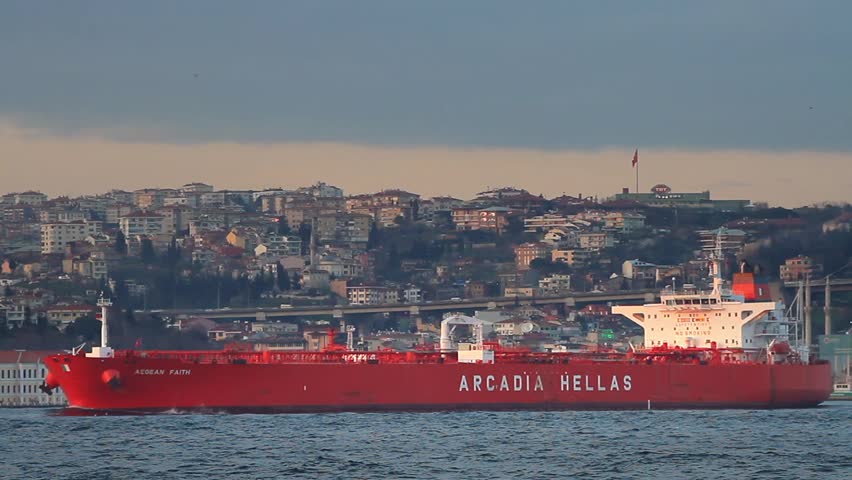 ISTANBUL - MAR 28: Arcadia Hellas crude oil tanker ship AEGEAN FAITH (IMO: