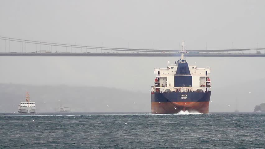 ISTANBUL - OCT 20: (Timelapse View) Bulk carrier ship DELFA (IMO: 9330094,