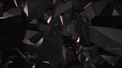 Abstract background with animation of moving and rotation glossy surface jewels, diamonds or crystals. Animation of seamless loop.