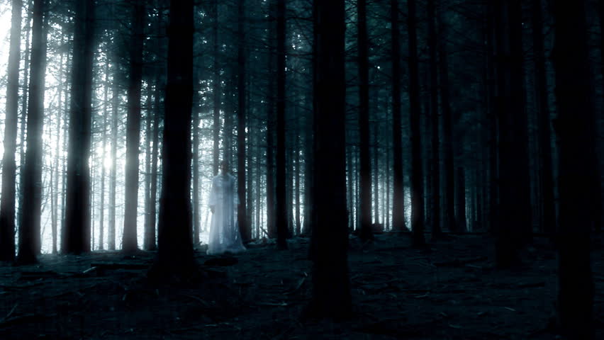 Horror or halloween movie scene: Ghost walking in the forest Royalty-Free Stock Footage #3251503