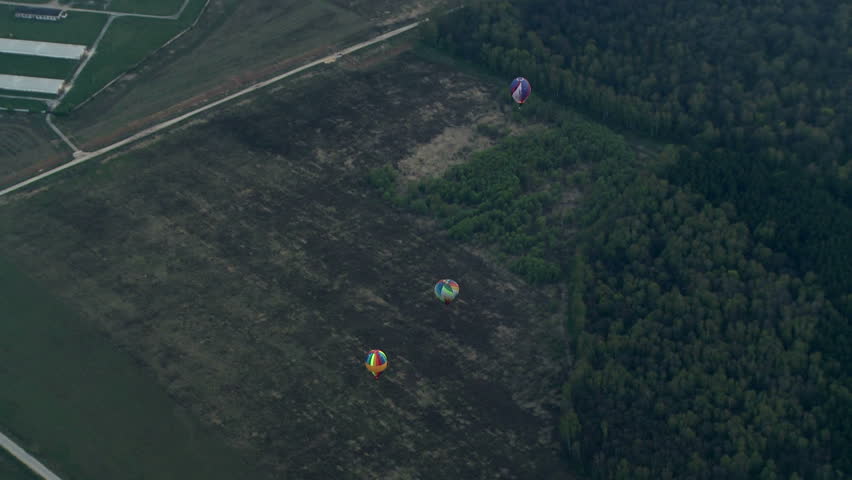 Colored hot air balloons in the sky aerial view