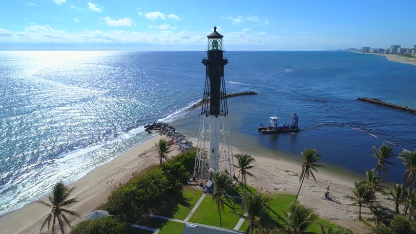 Stock footage aerial Hillsboro Lighthouse FL USA