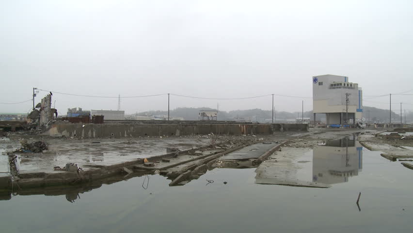 KESENNUMA, JAPAN - MARCH 2012: Japan post tsunami; Temporary Road In Devastated