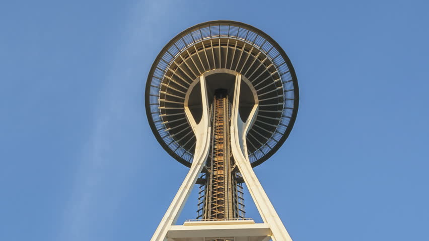 SEATTLE, USA - SEP 27: Timelapse of Space Needle sunset to blackout on September