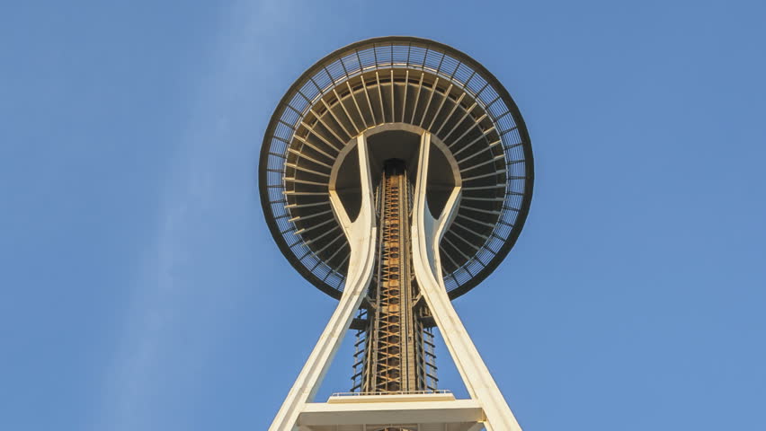 SEATTLE, USA - SEP 27: Timelapse of Space Needle sunset to blackout on September