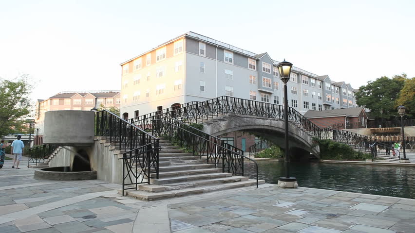 INDIANAPOLIS, USA, July 9, 2012: Old stone Bridge over the the Riverwalk with