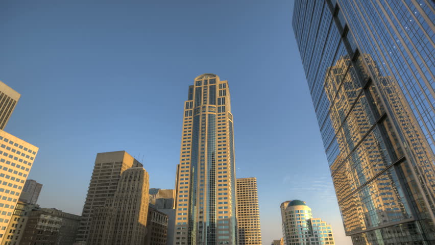 Timelapse of the Seattle Skyscrapers in the city at sunset