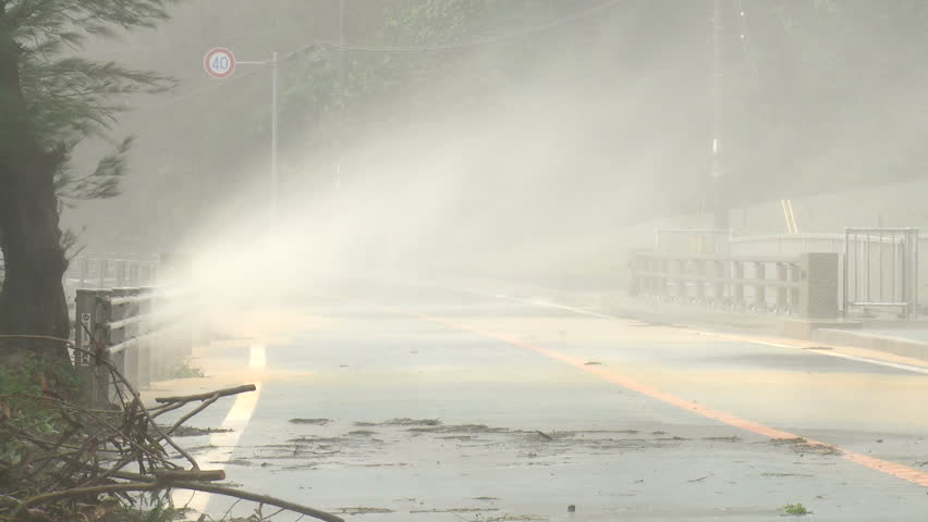 Spray Blows Over Road In Hurricane Winds - Shot in full HD 1920x1080 30p on Sony