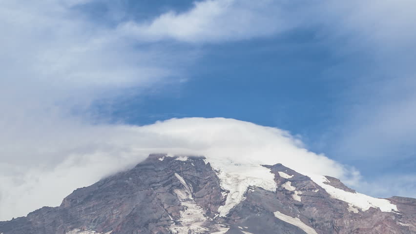 Timelapse of clouds passing the peak of Mt Rainier 