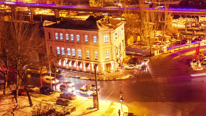 ODESSA - JANUARY 10: (TIME-LAPSE) Night city traffic on January 10, 2013 in Odessa, Ukraine. Odessa has the largest port in Ukraine. A major industrial, cultural, scientific and resort center.
