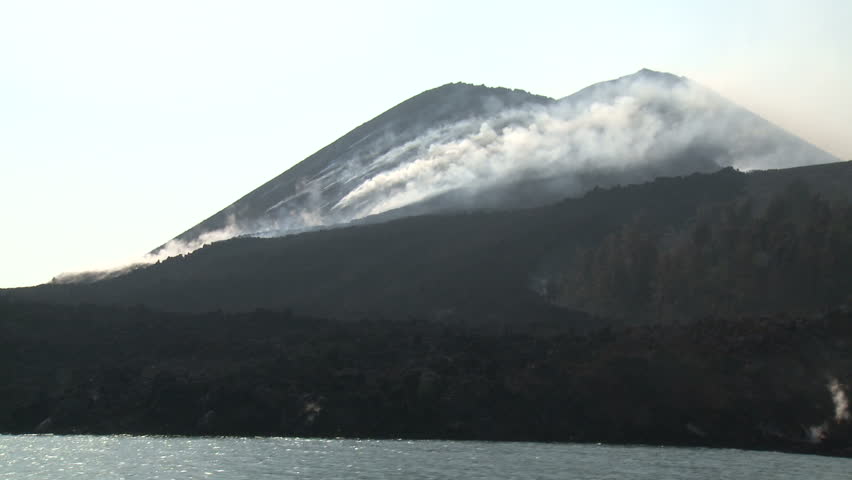 Sailing Past Anak Krakatau Volcano Indonesia. Shot on Sony EX1 XDCAM at Anak