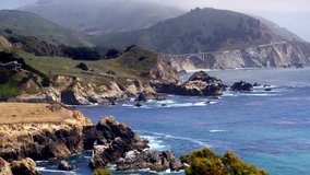 Aerial Drone Stock Video of Arch and Bridge Along Big Sur Coast