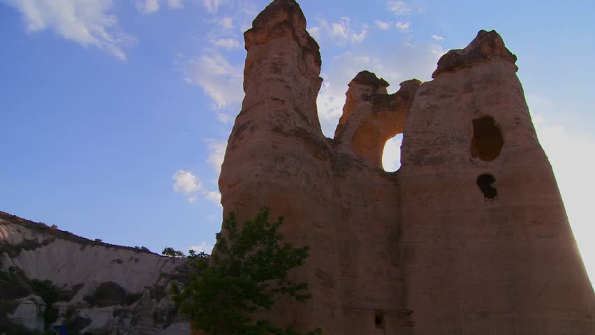 CAPPADOCIA, TURKEY, 2012 Pan across bizarre geological formations at Cappadocia, Turkey.