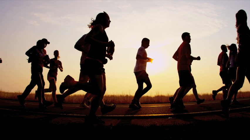 Sunrise silhouette of people work out on road shot on RED EPIC | Shutterstock HD Video #3256273